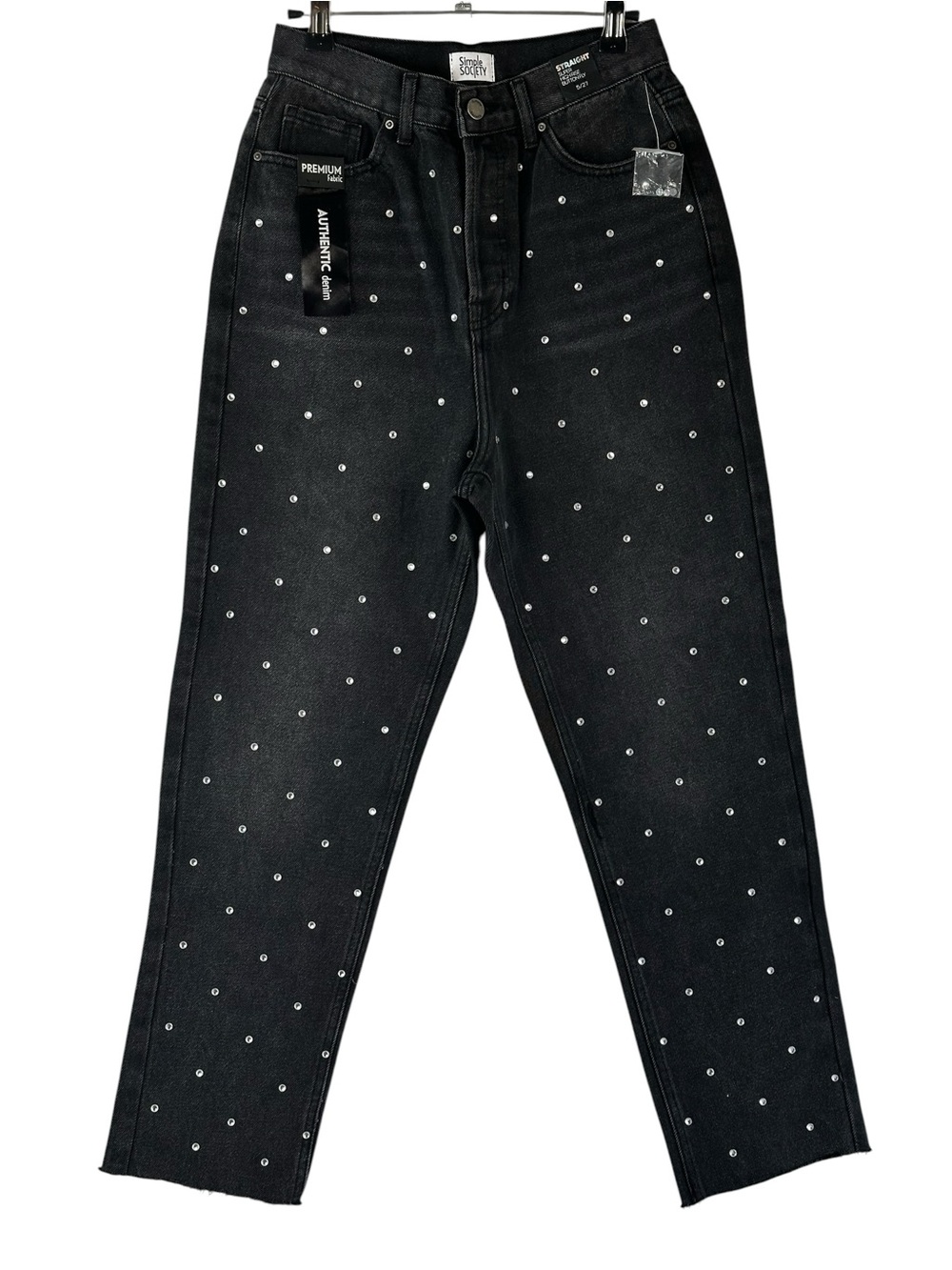 Simple Society Women’s Black Rhinestone Studded Straight Leg Jeans Sz 5/27 NWT